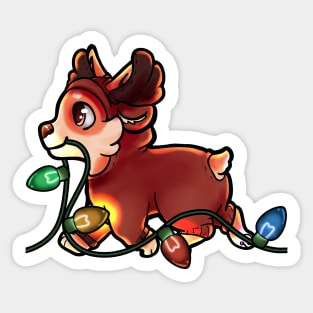 Corgi in a reindeer outfit carrying lights Sticker